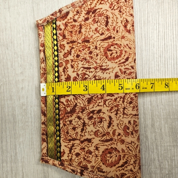 Damask Fabric Tan Rose Floral Gold Metallic Accent Magnetic Clutch Day Evening - Picture 5 of 9
